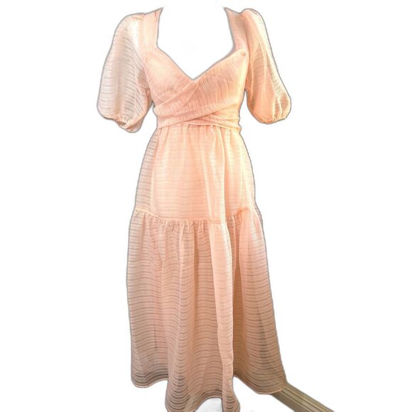 Free People Hailey Dress Size 4 Beautiful Baby Pink Wrap front Midi Dress - Picture 5 of 10